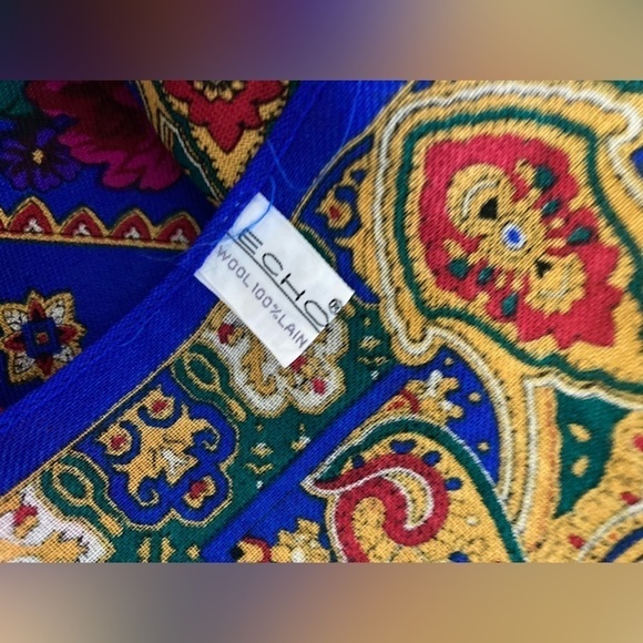 Echo Wool Scarf Floral Plaid Paisley 34" Square Accessory Challis - Picture 5 of 7